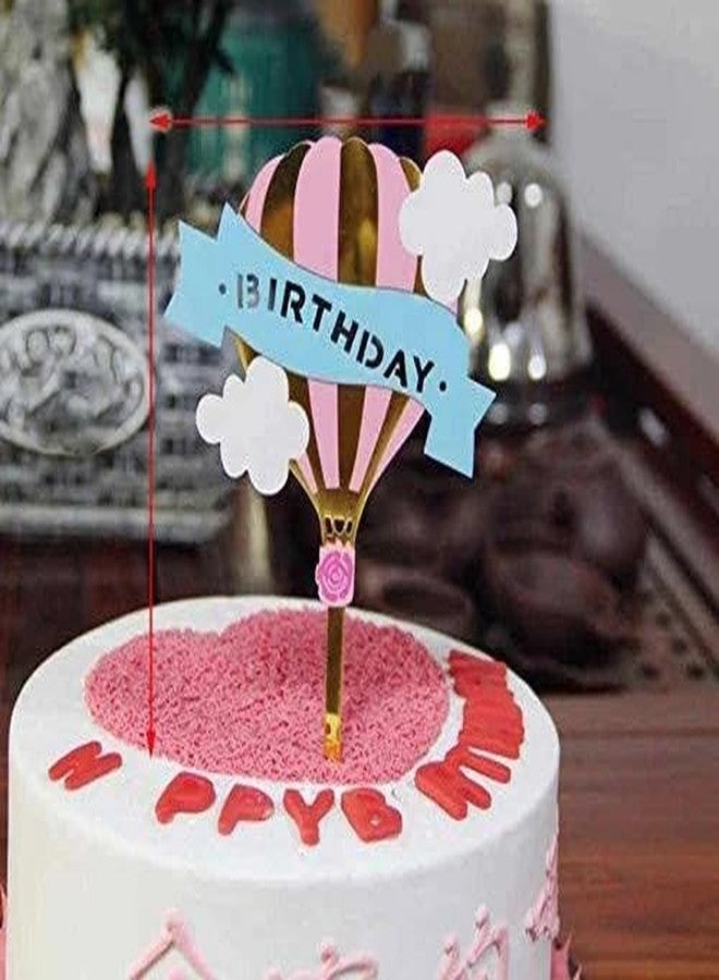 بارتيسانث زينة كعكة عيد ميلاد على شكل منطاد هواء ساخن من بارتي سانثي، زينة كعكة على شكل وحيد القرن بألوان قوس قزح، زينة كعكة ذهبية من الأكريليك، زينة كعكة على شكل مظلة (عبوة من قطعة واحدة) - Image 2